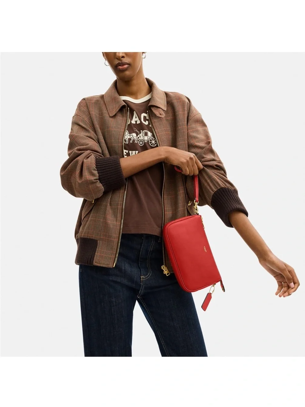 New Coach Red Poppy Leather Plaza Shoulder Bag